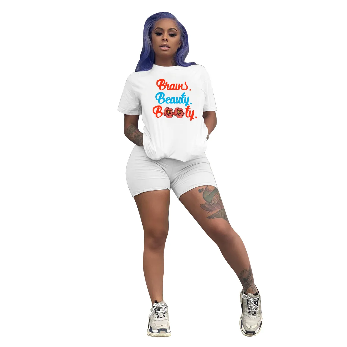 

2020 New arrivals Hot selling women short sleeve o neck top and pants floral print summer casual two piece set