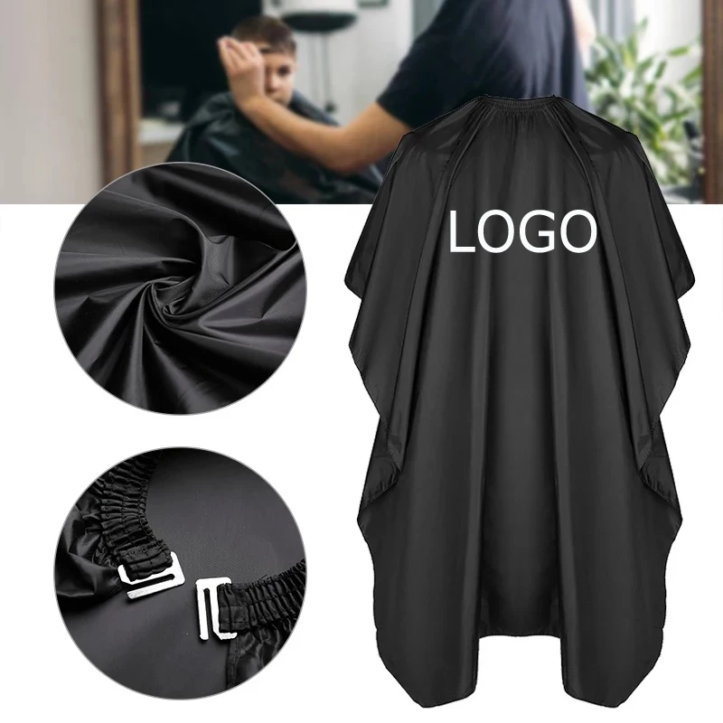 

Custom Logo 160*140 Hairdressing Cape Black Polyester Salon Cape With Buckle, Solid color,printed,customized