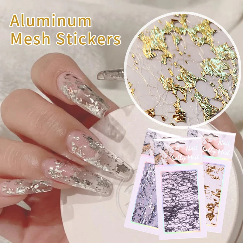 

1pcs Aluminum Mesh Sticker Gold Silver Holo Silk Foil Nail Art Decorations 3D Sally Net Line Tapes Decals Manicure Accessories, Gold, silver, pink, black, blue, red, grey