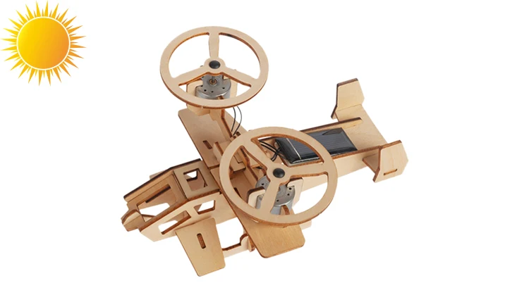 Solar Powered Rotating Plane Puzzle 3D Educational Wooden Toys