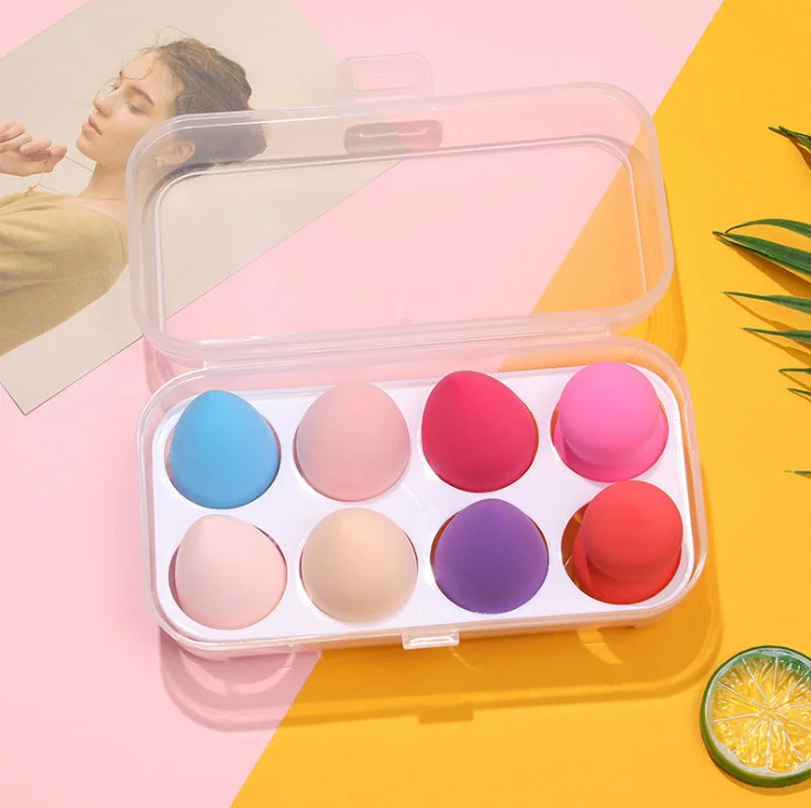 

Popular 8PCS/Box Beauty Sponges Set With Egg Box Beauty Blending Makeup Puff Set Juego De Esponja