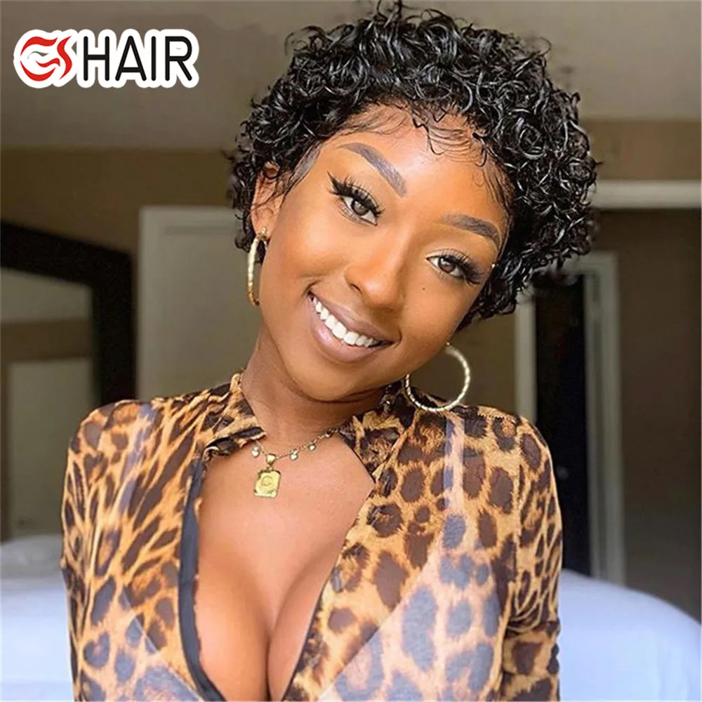 

Brazilian Human Hair Water Wave Pixie Cut Short Full Lace Braided Wig For Black Women, Pixie Cut Wig Human Hair With Baby Hair, Natural color
