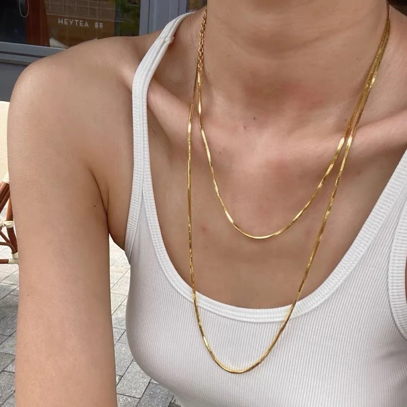 

Fashion 1.2 meters Waterproof Tarnish Free 18K Gold Plated Stainless Steel Snake Chains Stacking Necklace For Jewelry YF3485