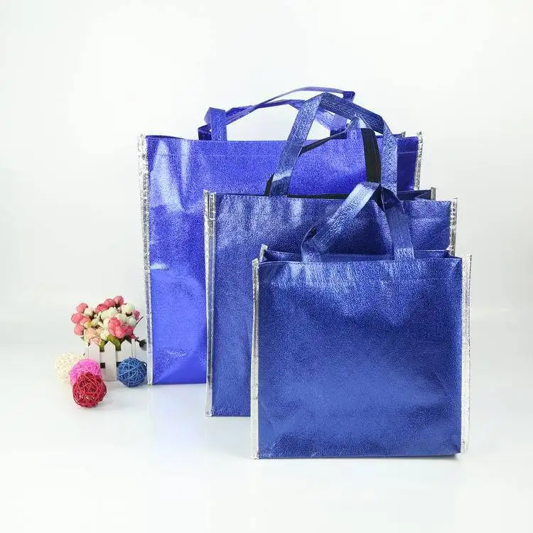 

Craft Customized Logo Customized Laminating Laser Non Woven Holographic Reusable Golden Shopping Promotion Grocery Bag