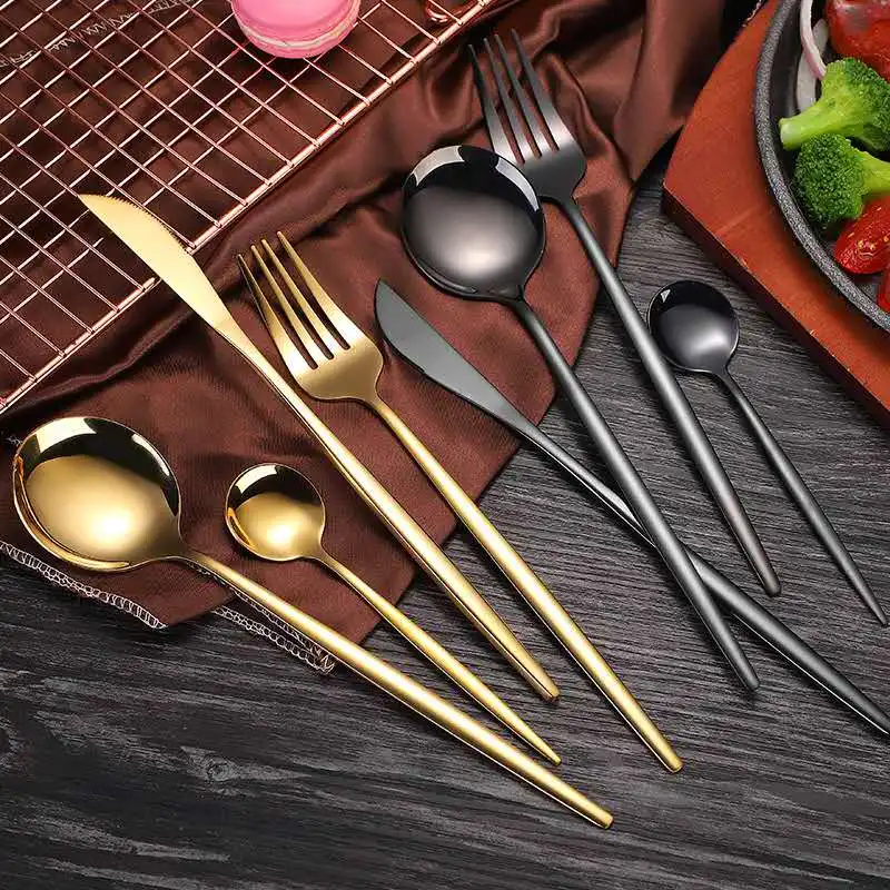 

gold stainless steel silverware 2020 New Knife Spoon Fork Restaurant Cutlery Set Stainless Steel flatware, Gold, silver,rose gold,black, blue, pink,purple