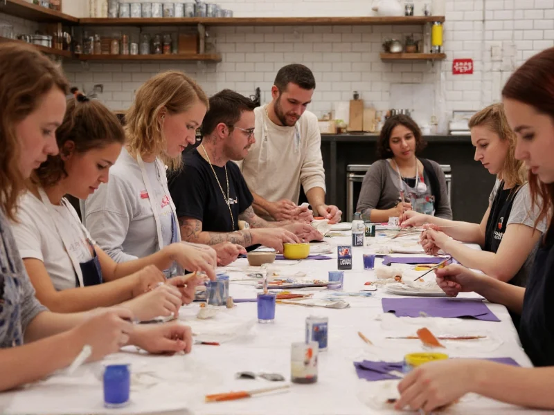 Group of friends painting ceramics at craft bar