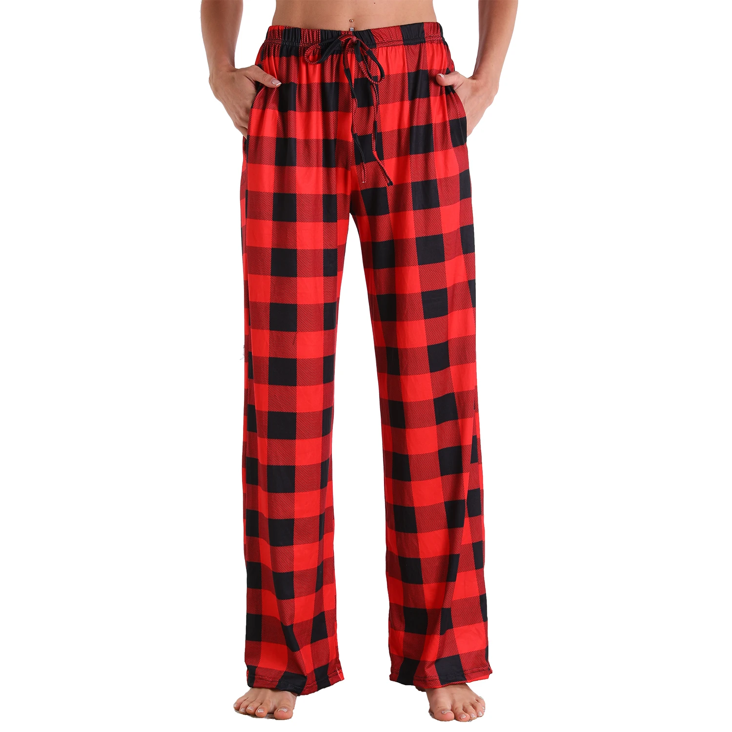 

Customize Full Length Cotton Red Plaid Sleeping Bottoms Soft Tie Dye Women Pajama Pants