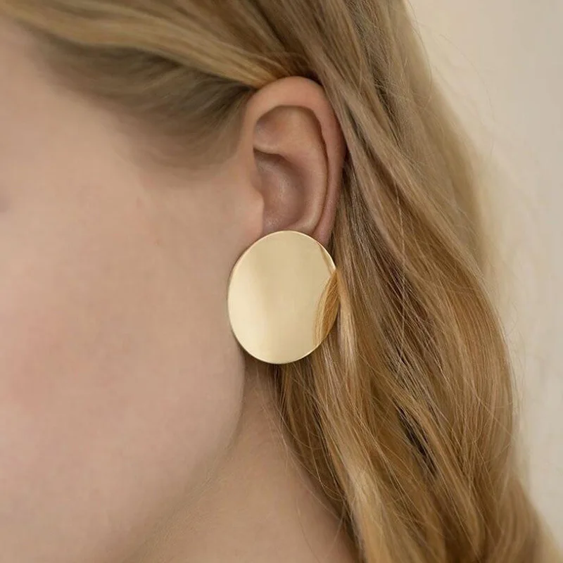 

Juhu Round Gold Earrings Simple Metal Retro Jewelry Womens Earrings Trendy