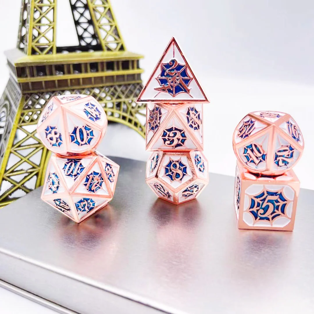 

RPG Downtown Metal Dice Set Spider Mesh Dice Set LOGO Series D20 D6 D12 D4 D8 D100 D10 board game products, Purple with silver number