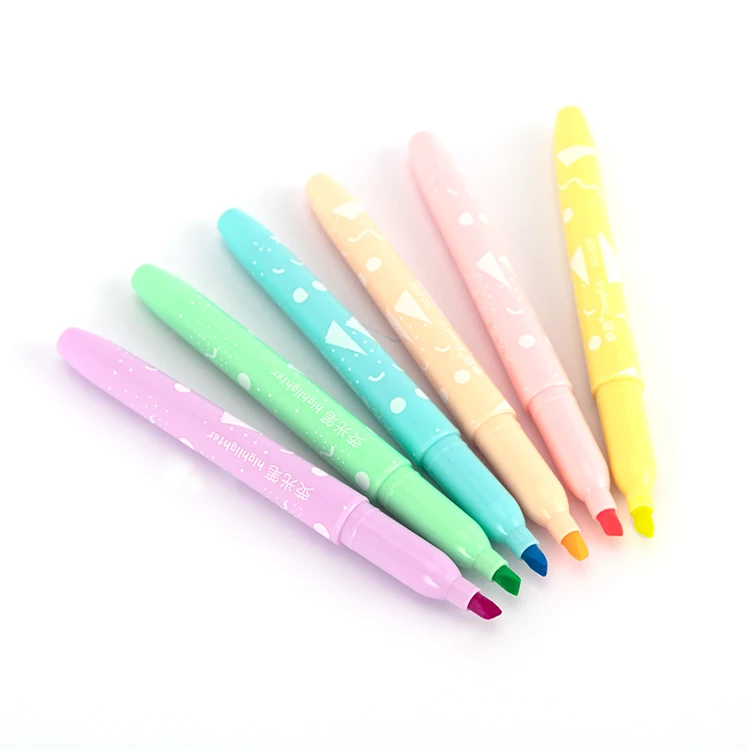 Fancy Multi Assorted 6 Colors Highlighters Colored Fluorescent Pen ...