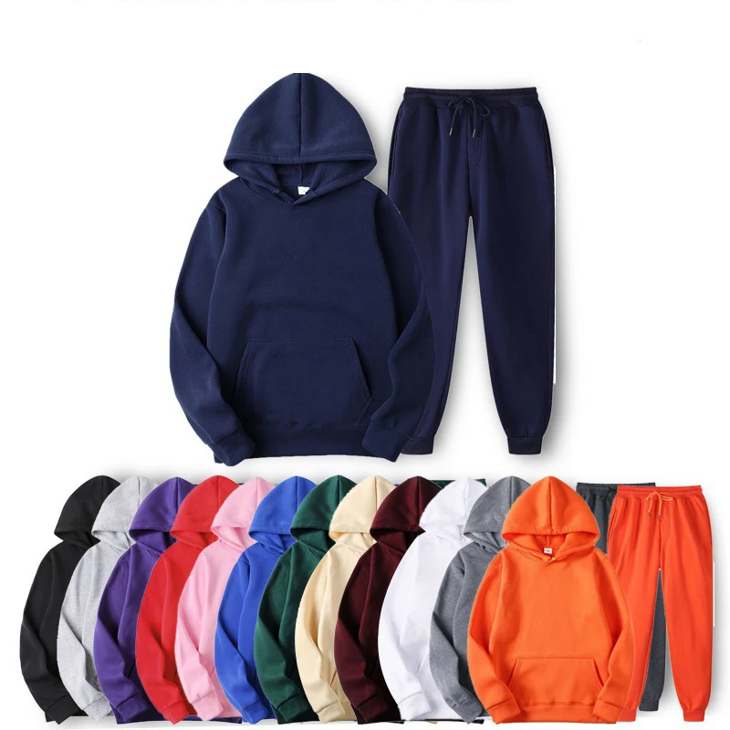 

Fall pullover long sleeve sweatshirt winter hoody velvet men hoodies fleece couple hoodie unisex 2 piece pants set outfits, Customized color