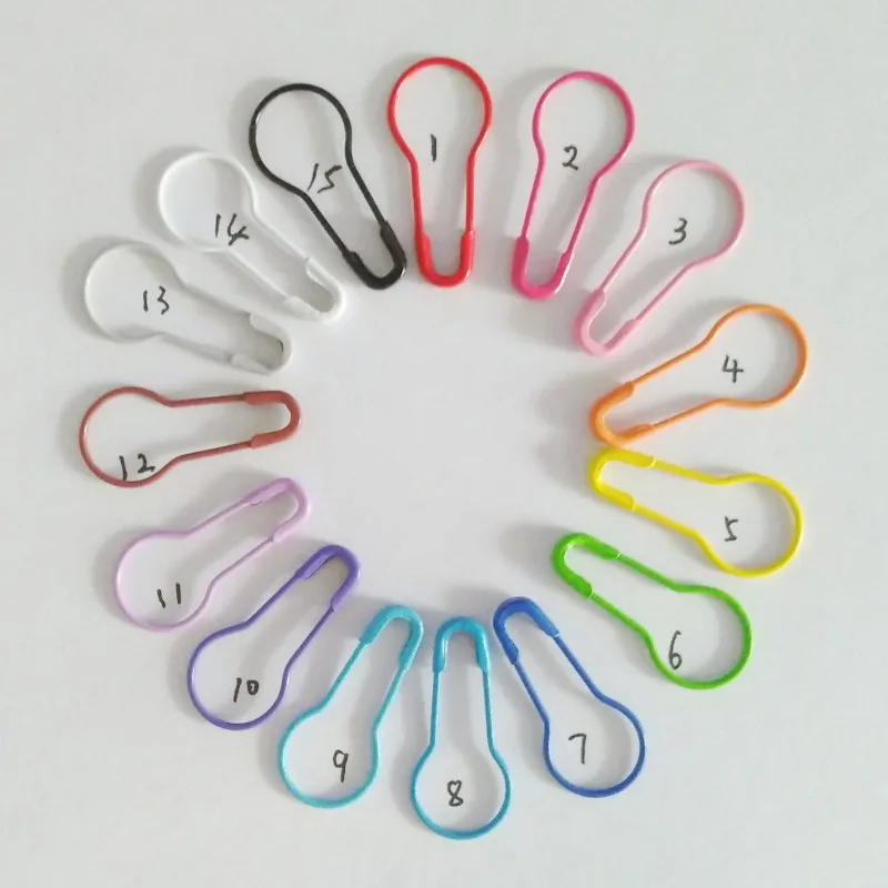 

Colorful Brass Calabash Shaped Knitting Counter Safety Pins Stitch Markers, 15 color mixed