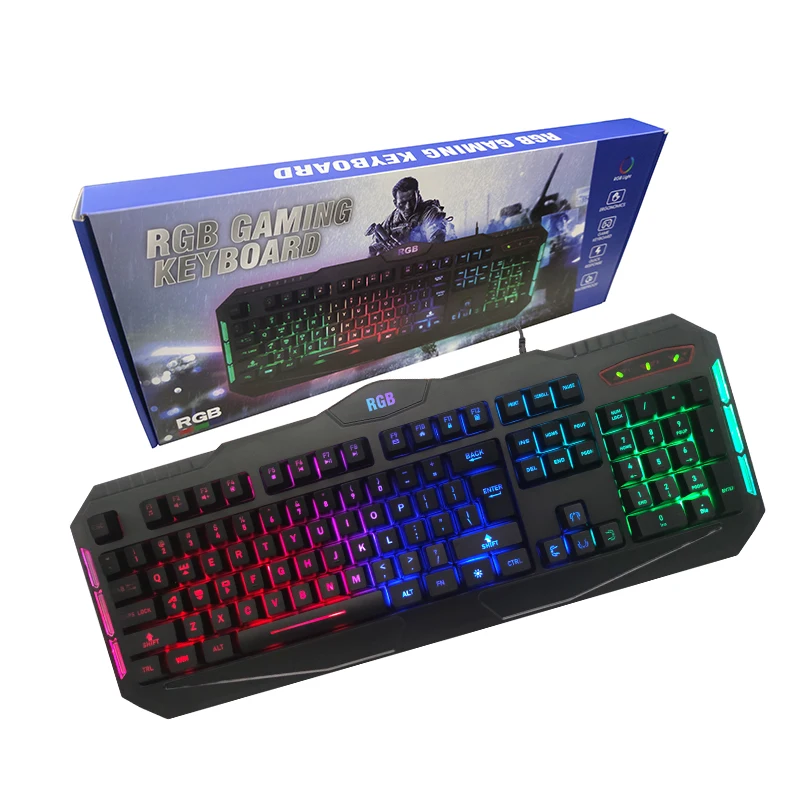 

Rainbow glow led wired gaming three zone keyboard, Customized colors
