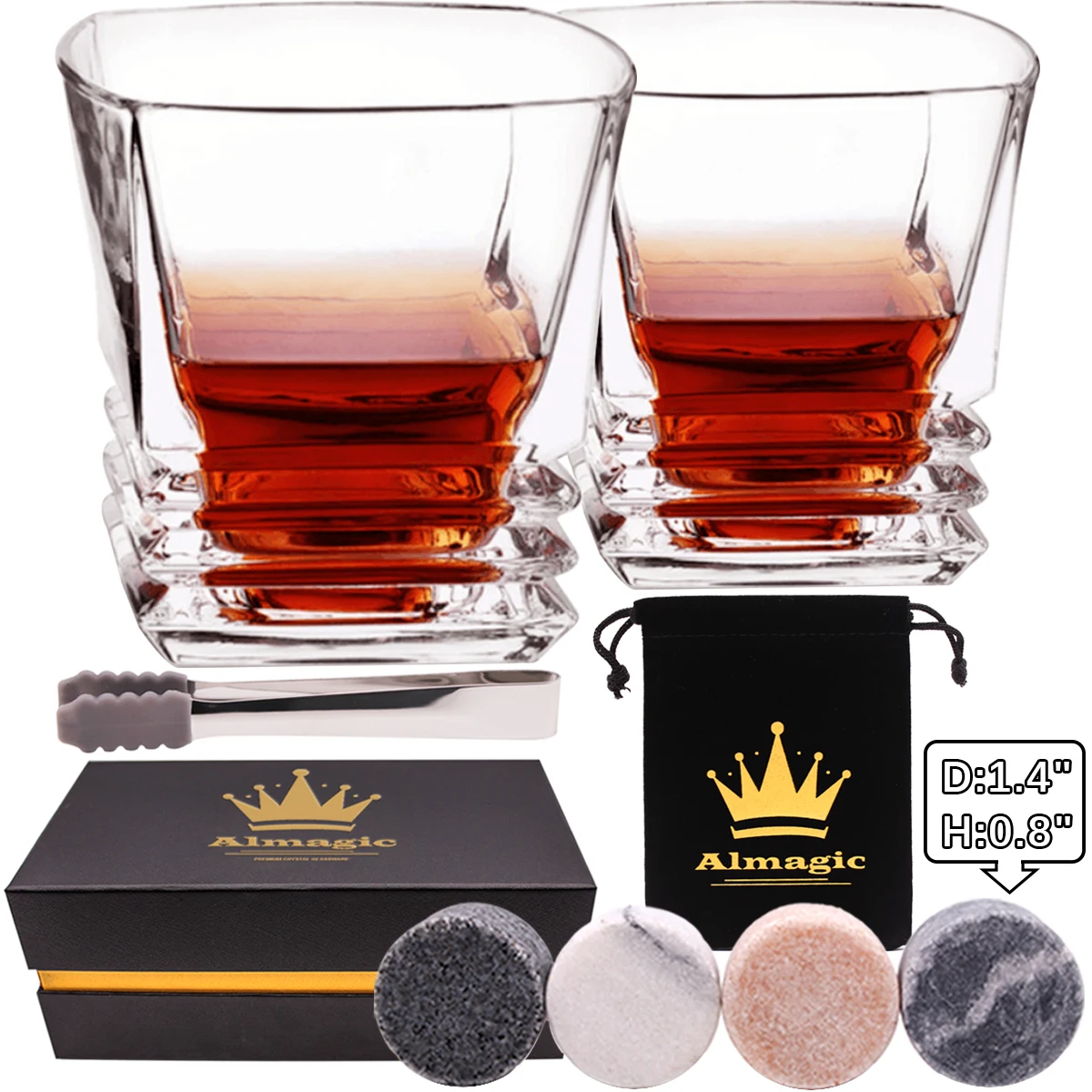 

Amazon hot sale round ice stones whiskey glass set of 2 wine glass and glasses shot gift set
