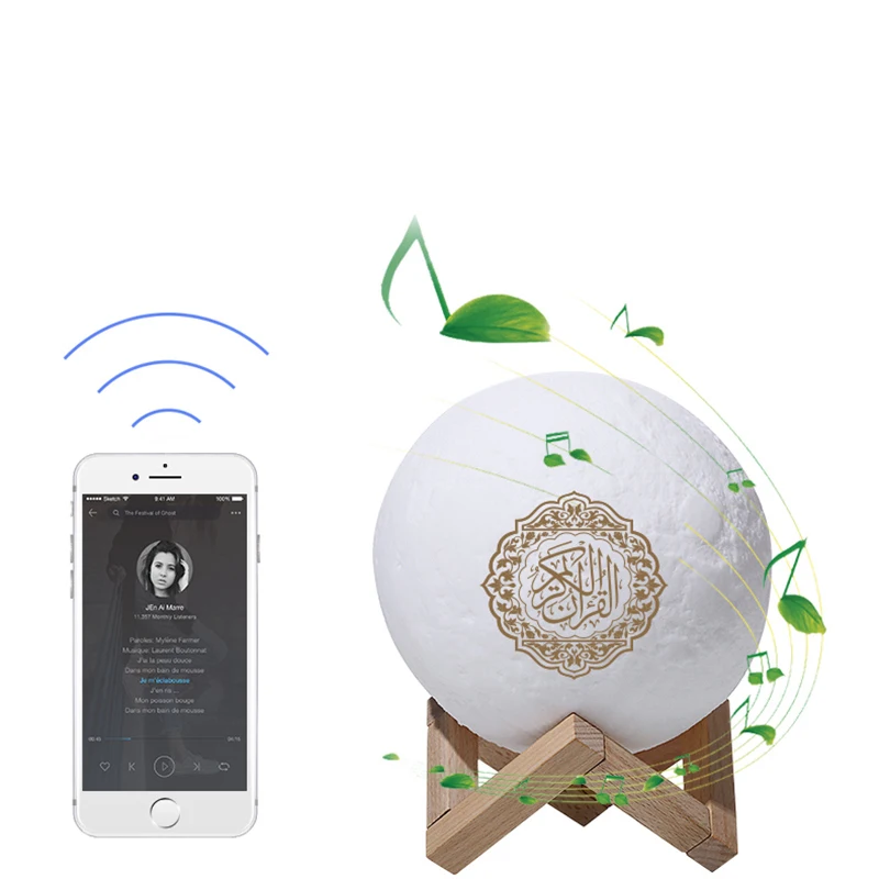 

New style Wireless Muslim Night Factory Direct Light Quran speakers 3D Moon With APP control Quran Speaekr Koran Touch Lamp, Customize color