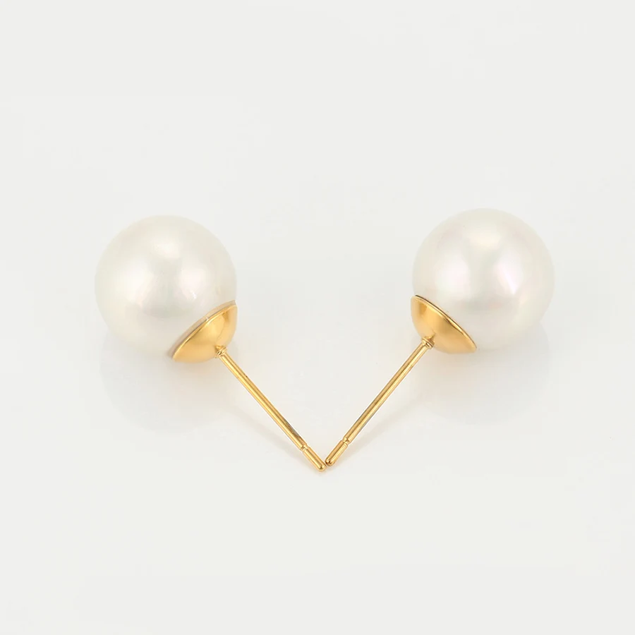 

99411 Xuping 2019 Wholesale Latest Design Stainless Steel Stud Freshwater White Pearl Earring, 24k gold color