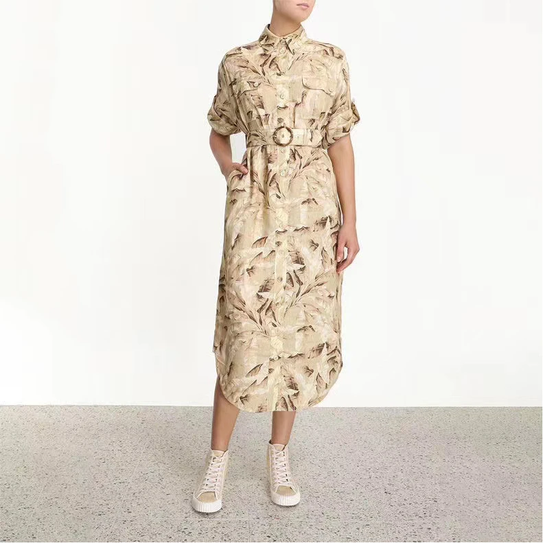 

Spring 2020 printing Polo collar High waist 2020 oversize dress long shirt dress pocket, Picture color
