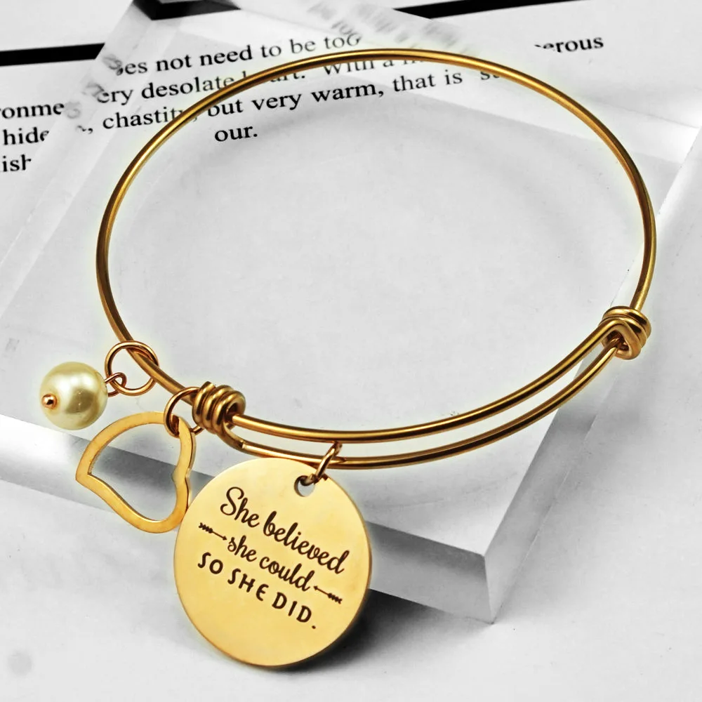 

Best Selling Heart Stainless Steel Charm Bracelet Expandable Adjustable Wire Bangle Bracelet For Women