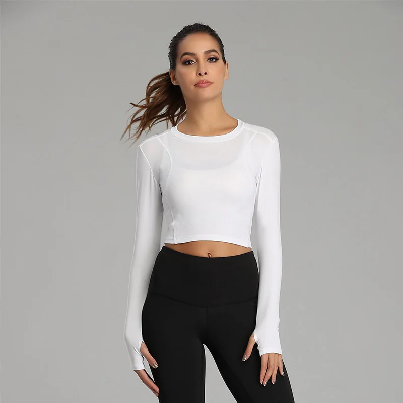 

Female Modale Sexy Tight Quick Dry Sports Running Gym Yoga Long Sleeve Custom Top, White, yellow, purple, black