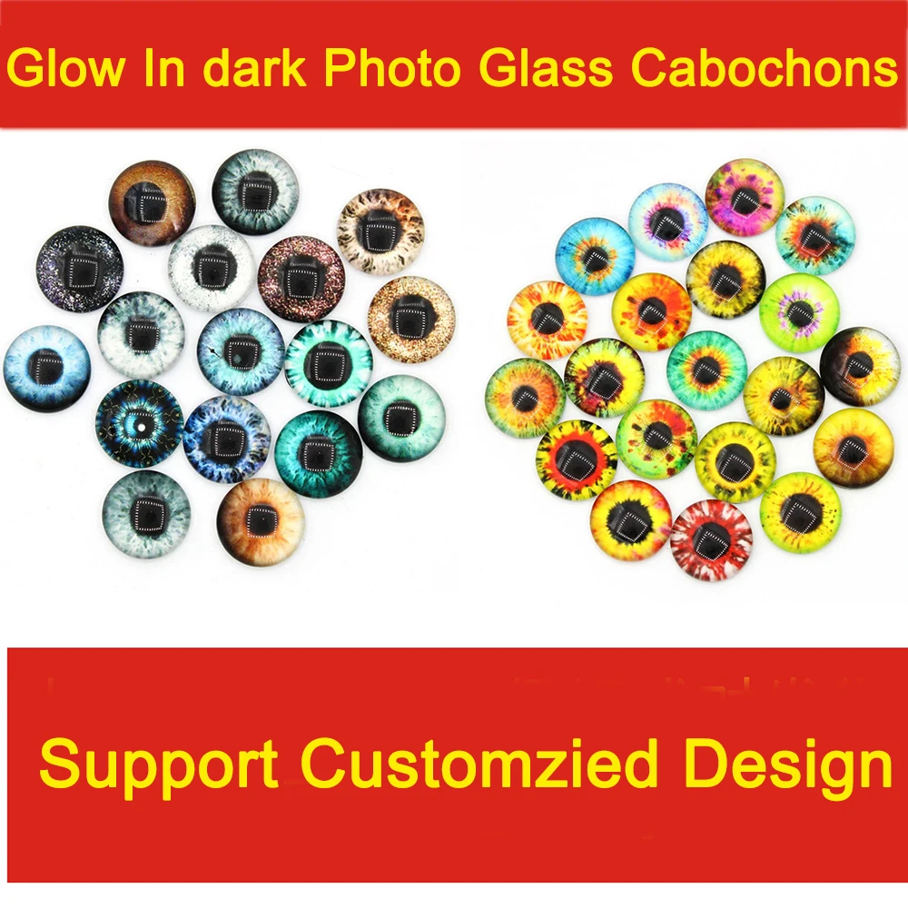 

Glow In Dark Eyes Eye Ball Round Photo Glass Cabochons Dome 6/8/10/12/14/16/18/20/25/30/35/40mm DIY Toys Jewelry Accessories