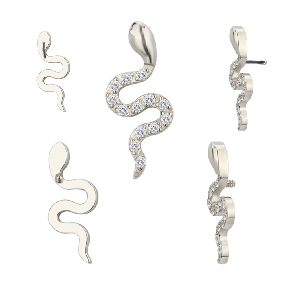 

New Design ASTM F136 Titanium CZ Pave Snake Internally Threaded Top And Push In Threadless Top Piercing Body Jewelry