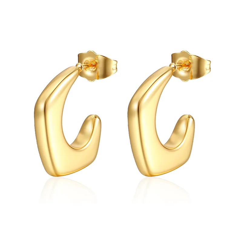 

18K Real Gold Plated Stainless Steel Geometric CC Shaped Waterproof Earrings For Women null