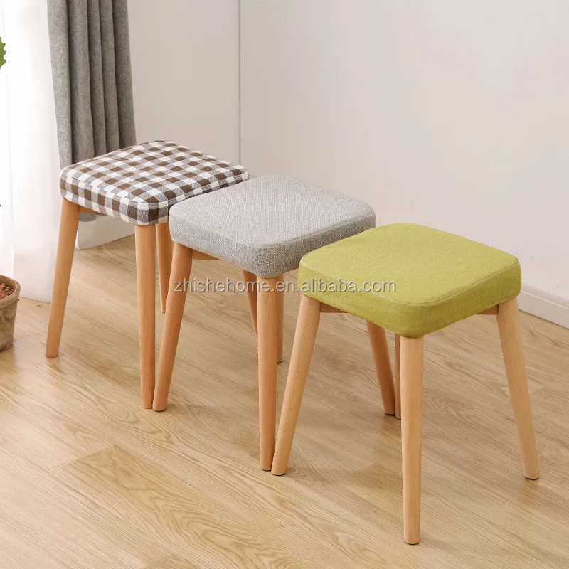 De Alta Calidad Muebles De Madera Maciza Maquillaje Taburete Otomano