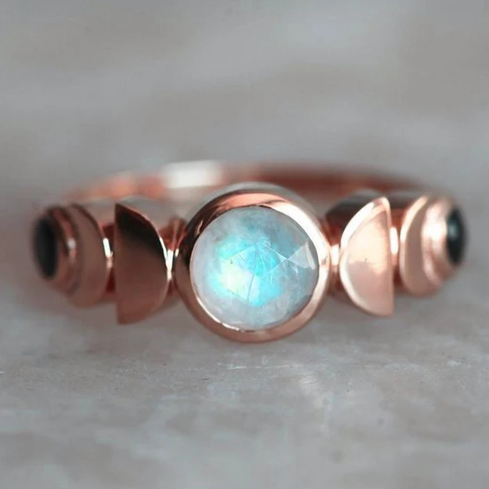 

Fashion Jewelry Factory Wholesale Elegant Vintage Fashion KYRA0668 Moonstone Ring Total lunar eclipse Moonstone Ring for women, Rose gold