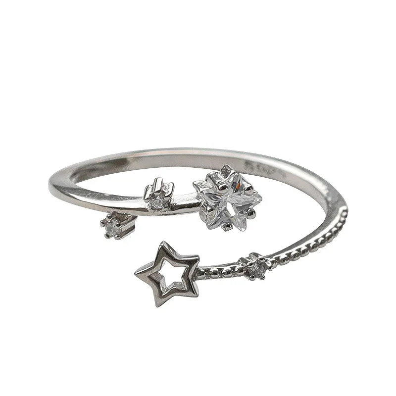

Trend Jewelry Silver S925 Sterling Ring Star Dainty Diamond Adjustable Open Rings