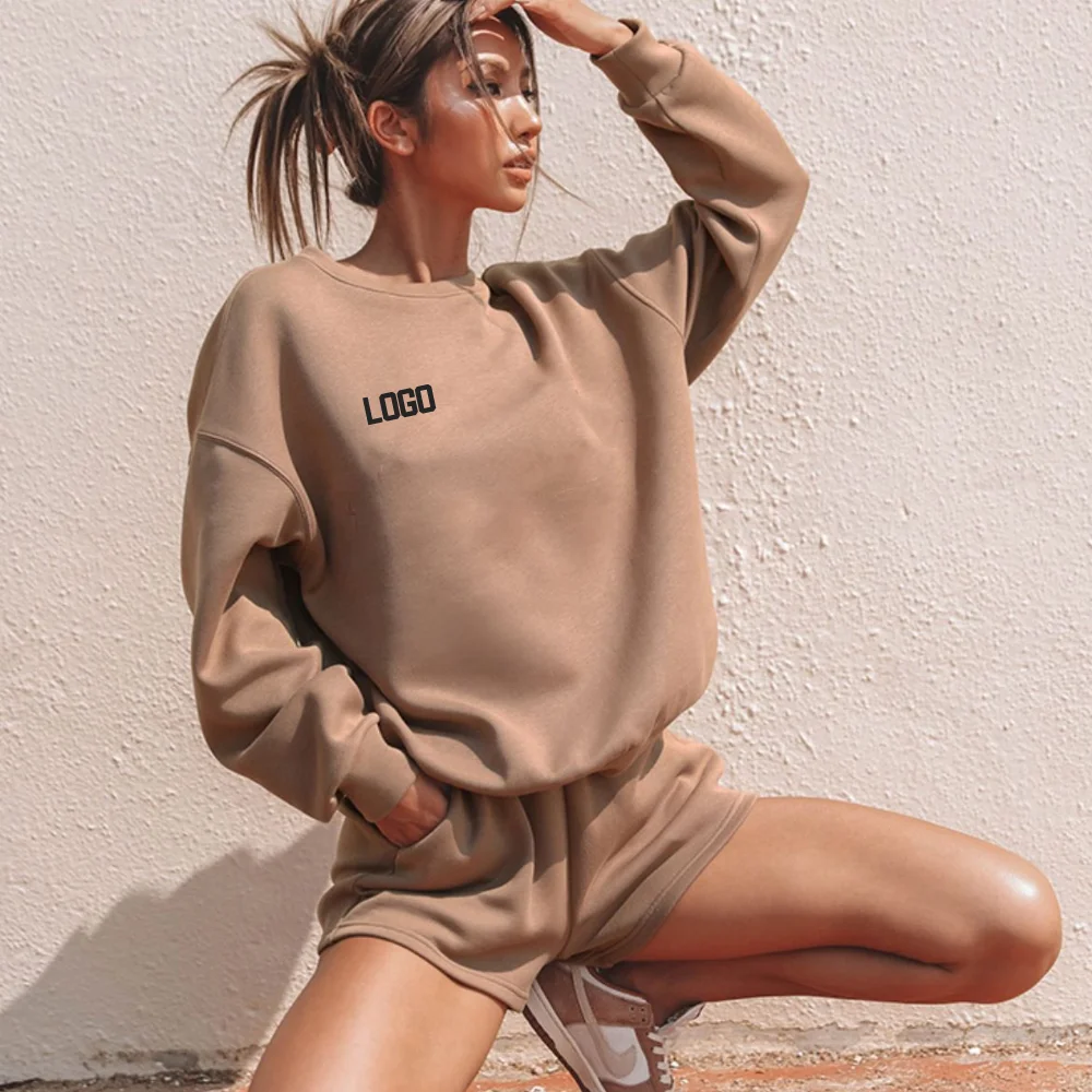 

Custom Logo Loose Sweet Suit Set 2021 Fall Casual Sports Pullover Workout Shorts Pants Tracksuit 2 Piece sets Woman M0909, As shown in the picture