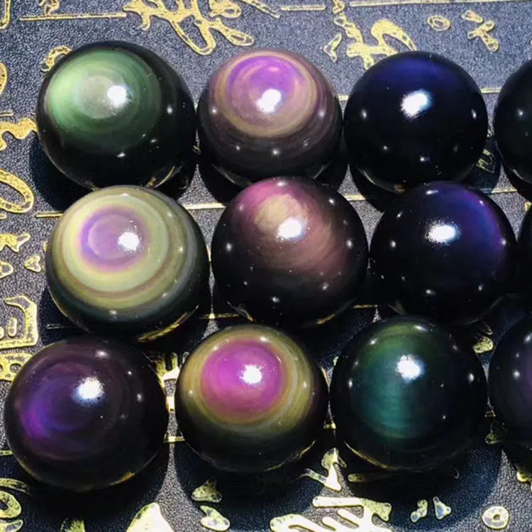 

3 to 3.5cm Highly Polished Natural Rainbow Eye Black Obsidian Spheres For Sale