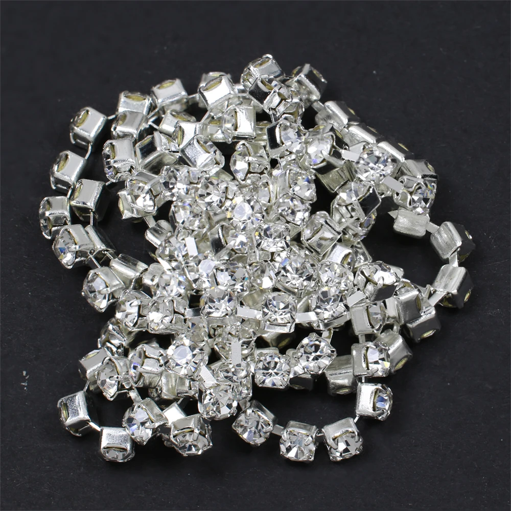 

Crystal Rhinestone Plated Silver Base Crystal Rhinestone 3mm Cupchain Trimming for Costume Party Dress