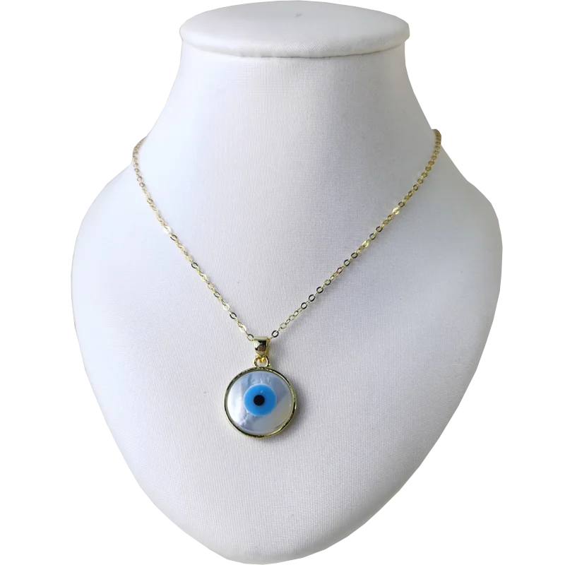 

2020 new 925 sterling silver chain mother-of-pearl shell evil eye round pendant necklace women