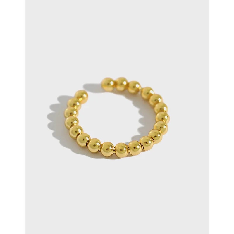 

INS Minimalist Jewelry Simple geometric Gold plated Beaded female ring 925 Sterling Silver Ring