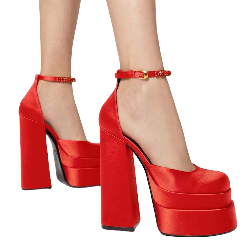 

high quality sexy luxury super rope square head thick high heel platform high-heeled sandals