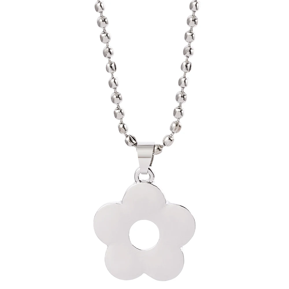 

2020 Harajuku Kawaii Choker Stainless Steel Flower Beads Necklace For Women Men Egirl Gothic Colar Streetwear Aesthetic Jewelry, Silver