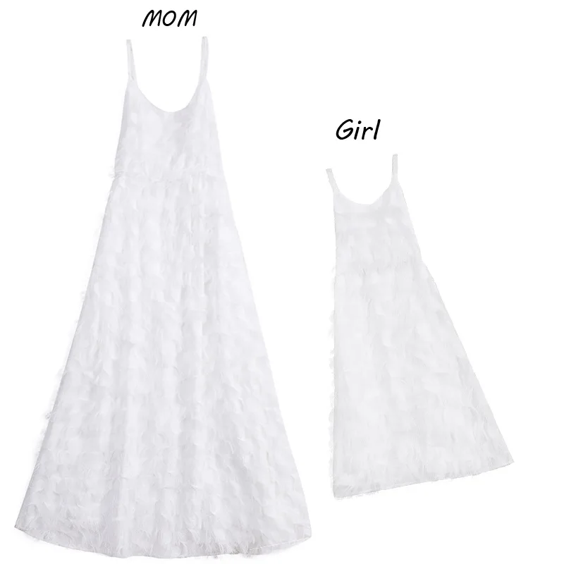 

Newest Hot Sale Family Matching Clothes Sleeveless Open Back Long Maxi Mother Daughter Matching Feather Chiffon Dress