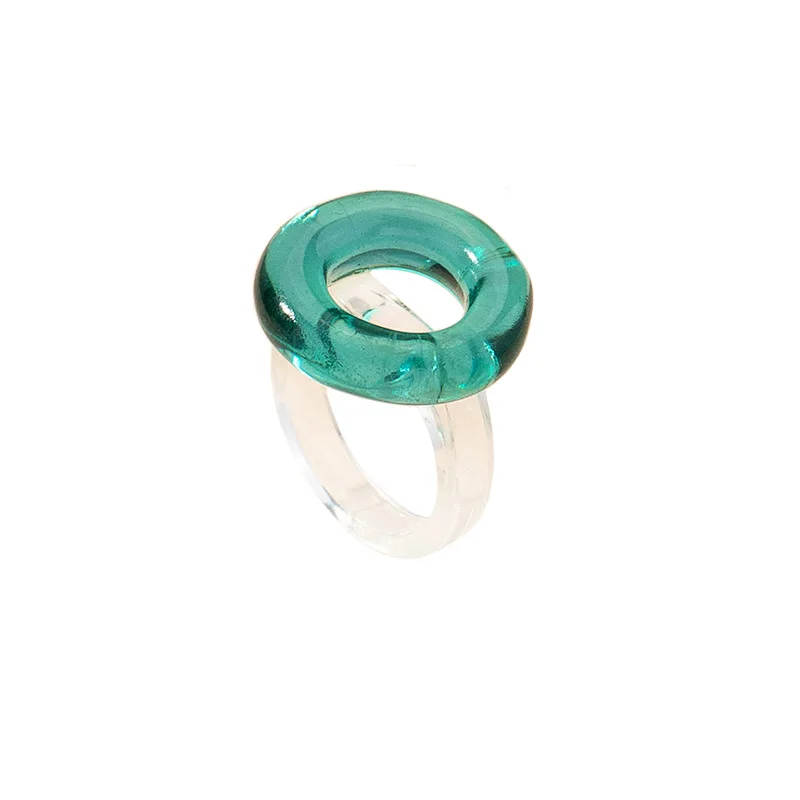 

Shangjie OEM anillos Ins Fashion Simple Acrylic Rings Jewelry Women Transparent Circle Round Ring Flower Ring, Green, blue