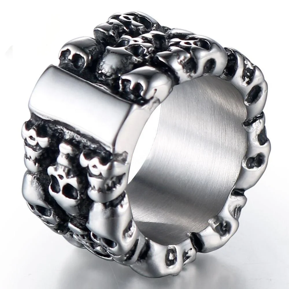 

High Quality Hot Selling Fashion Street Simple Trend Jewelry Europe And America Ring 316L Stainless Steel Punk Skull Rings, Silver