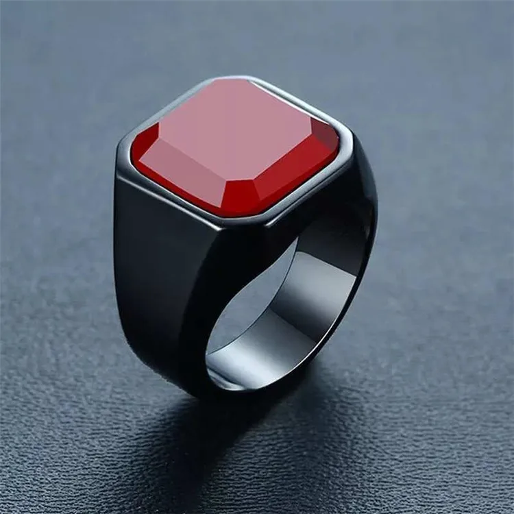 

Wholesale Retro Hip Hop Polished Cubic Zirconia Black Ring Fashion Rings for Men Stainless Steel jewelry, As picture