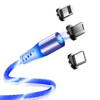 

magnetic suction mobile phone streamer charging lines Multi Colors Flowing LED Light Strong Magnetic 3 in 1 USB cable