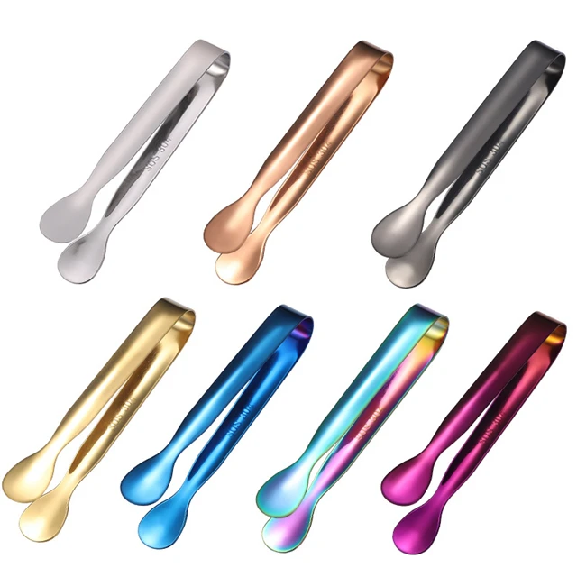 

J668 Bar Kitchen Utensils Multicolor 304 Stainless Steel Clip Ice Tong Bread Food BBQ Clip Cube Sugar Ice Tongs