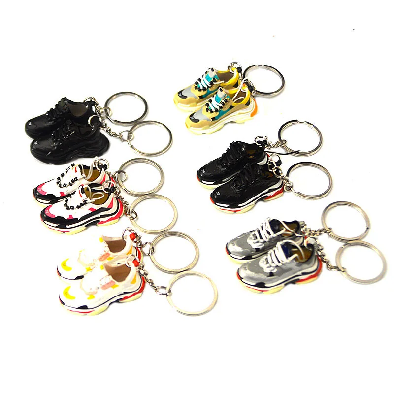 

Dropshipping Personality top quality 1/6 scale sneaker mini shoe keychain Air sneakers key ring with original BOX and bag, Mixed more than 900 colors
