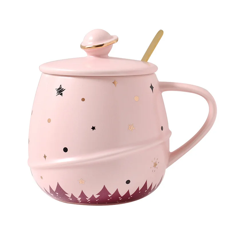 

Camp Ceramic Cup Korean Creative Gift Cup with Lid and Spoon Planetary Ceramic Resin Cup, Green