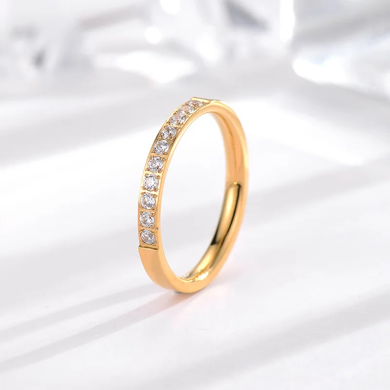 Tarnish Free 18k Gold Jewelry Stainless Steel Cubic Zirconia Couple Wedding Finger Ring Diamond Engagement Ring for Women YF2731