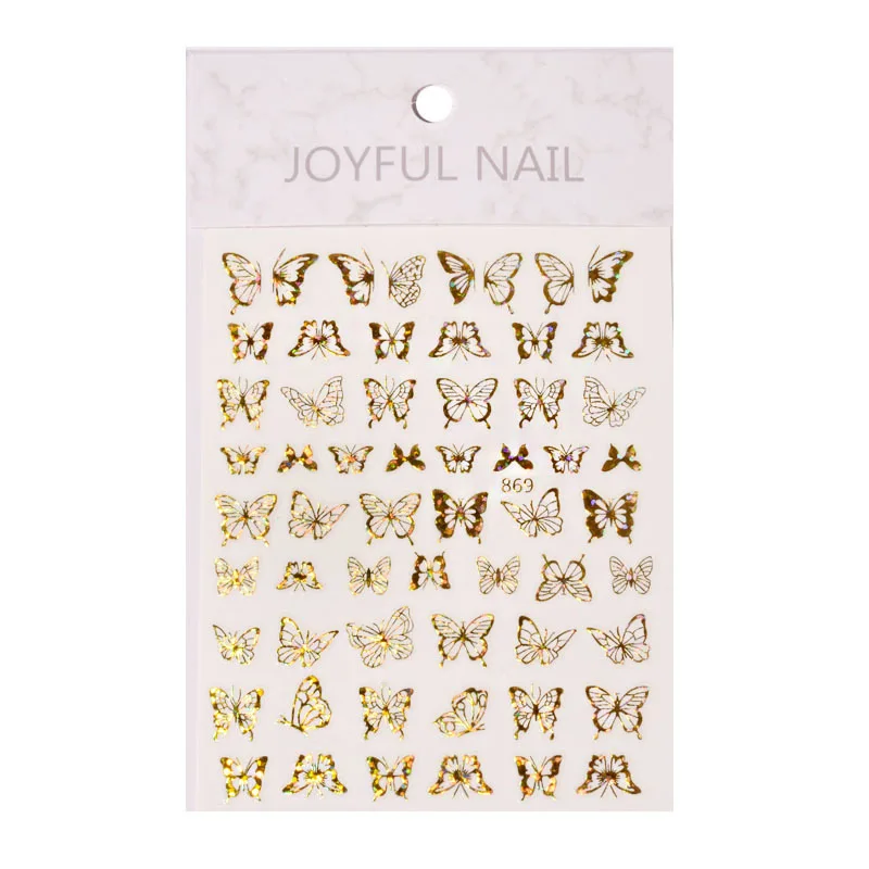 

867-871 Laser bronzing cat's eye butterfly 3D hollow gold and silver nail stickers ins wind decorative decals with packaging