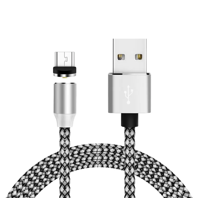 

High quality 2 Meter Nylon braided 360 Rotation LED Magnetic Charging USB Cable For iPhone11pro XS Micro USB Type C, Black/red/silver/gray