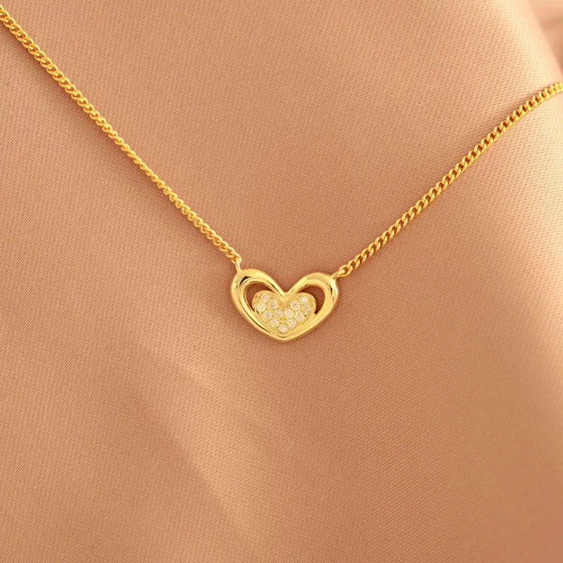 

2021 new style gold plated diamond 925 sterling silver heart pendant choker necklace for women love gift