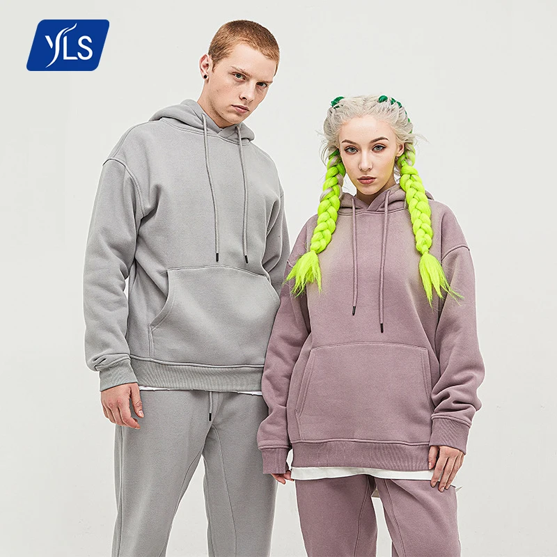 YLS Wholesale Premium Heavyweight Winter Thick Fleece Long Sleeves Pullover Hoodie Custom Logo Blank with Solid Pattern