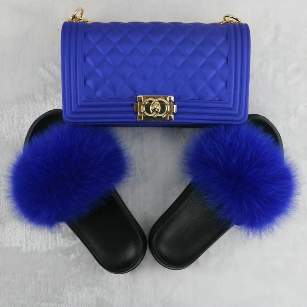 

Factory Wholesale Fur Slippers And Purse Sets Soft Sole Fur Fluffy Slides Home Women Slippers